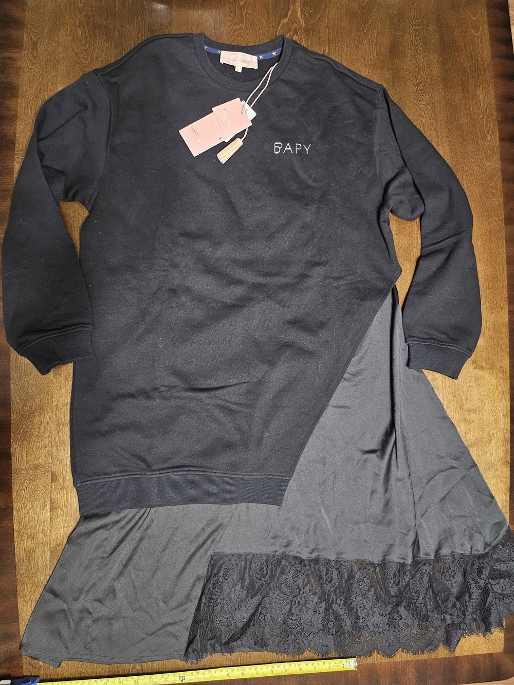 Womens Bapy By A Bathing Ape Black Mixed Media Lace Sweatshirt Dress Size Medium